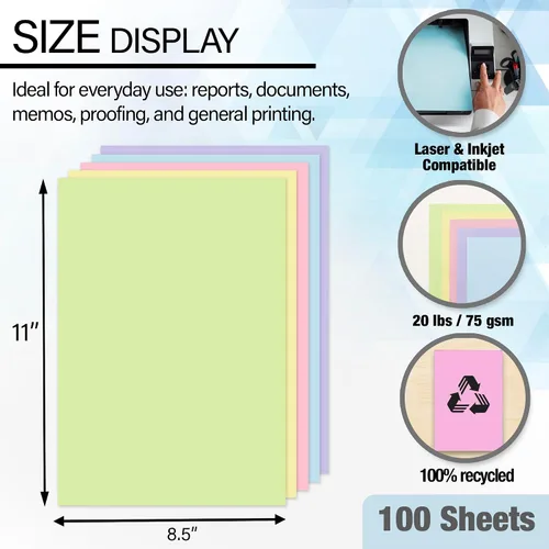 Miniatura 2 de BAZIC Products Copia de papel en blanco y papel multiusos, papel de impresora a color pastel de 8.5 x 11 pulgadas para máquinas de inyección de 100