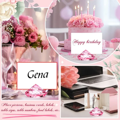 Miniatura 6 de Boao Paquete de 24 tarjeteros de mesa de acrílico con diamantes de cristal, decoración de fiesta de diamantes para bodas, mesa del hogar (rosa)