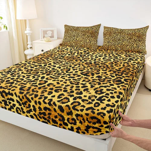 Miniatura 24 de Sábana bajera ajustable para niños, tamaño individual, diseño de cebra y leopardo con purpurina, decoración de habitación para niñas y mujeres, A1