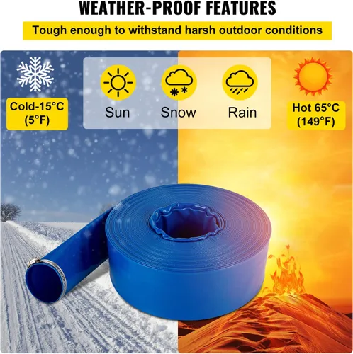 Miniatura 5 de Manguera de Descarga VEVOR, 3" x 105', Manguera de PVC Plana, Manguera de Retrolavado y Drenaje Resistente con Abrazaderas, Resistente a
