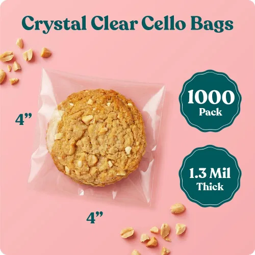Miniatura 2 de Bolsas de celofán autosellantes de 4 x 4 pulgadas (paquete de 1000) – Bolsas transparentes para galletas con sello para embalaje de productos