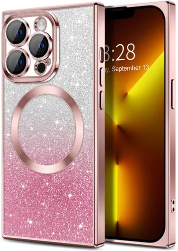 Miniatura 52 de Hython Funda para iPhone 13 Pro transparente con purpurina magnética [compatible con MagSafe] Protector completo de lente de cámara delgado