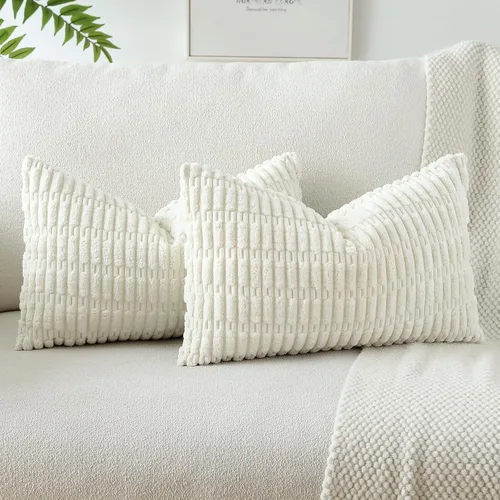 Miniatura 22 de OTOSTAR - Paquete de 2 fundas de cojín decorativas de pana suaves y a rayas estilo boho, fundas de cojín cuadradas para decoración del hogar, fundas