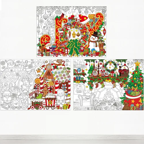 Pasimy Juego de 3 hojas grandes de Navidad para colorear, póster gigante de Navidad para colorear de 43.31 x 31.5 pulgadas, mantel de color de