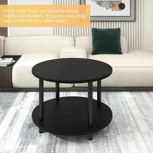 Miniatura 6 de Mesa auxiliar redonda de 23.6 pulgadas, mesa auxiliar circular pequeña de 2 niveles con almacenamiento, mesa central moderna con marco de metal