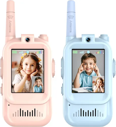 Walkie Talkies para niños, paquete de 2 walkie talkies de video con pantalla de pantalla, radios de juguete recargables para edades de 3 a 12 años,