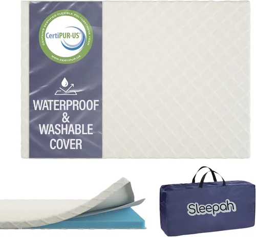 Sleepah Pack and Play - Colchón impermeable de espuma viscoelástica de doble cara con sábana de algodón de 38 x 26 x 3 pulgadas (firme para bebés