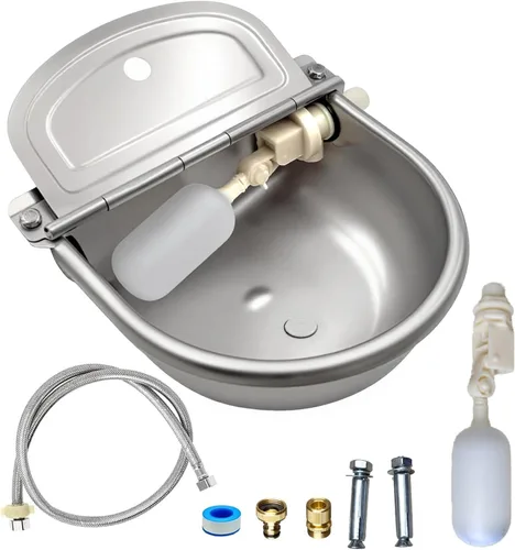 Miniatura 9 de Dispensador automático de agua para mascotas de acero inoxidable 304, comedero para perros grandes con manguera de acero de 40 pulgadas, 2 válvulas