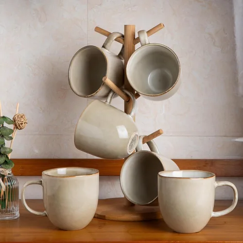 AmorArc Tazas de café de 12 onzas, juego de 6 tazas de café de cerámica para hombre, mujer, papá, mamá, tazas de café modernas con asa para Azul