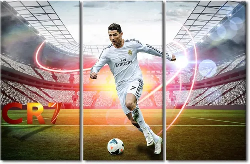 Miniatura 10 de TISHIRON CR7 - Póster de Cristiano Ronaldo de 3 piezas, lienzo para pared, cuadros de superestrella de fútbol, arte de pared grande envuelto