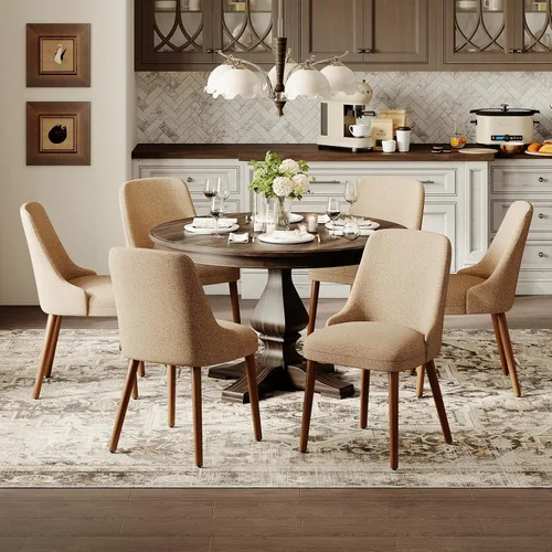 Miniatura 24 de MALOL Juego de 4 sillas de comedor tapizadas con patas de madera, sillas de cocina acolchadas con respaldo alto para comedor, restaurante y Beige-New