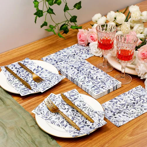 Miniatura 3 de Karenhi 200 toallas de mano de papel azul de 2 capas de flores azules para el baño, servilletas desechables decorativas de flores silvestres