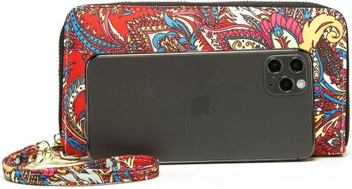 Miniatura 205 de Cartera de mano para mujer, estilo bohemio, con RFID, elegante, espaciosa con correa para viajes, capacidad para tarjetas, teléfono, dinero