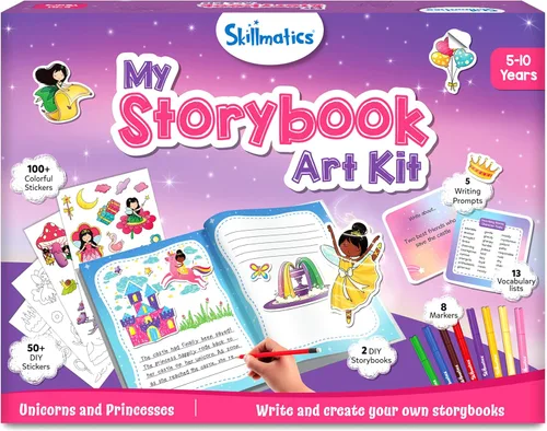 Skillmatics Kit de arte de cuentos de cuentos de hadas, kit de manualidades y escritura con más de 300 calcomanías, álbumes de recortes y actividad
