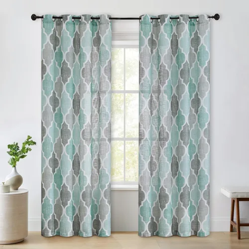 Beauoop - Cortinas semitraslúcidas de lino, 84 pulgadas de largo, 2 paneles para dormitorio y sala de estar, color gris agua marroquí, diseño