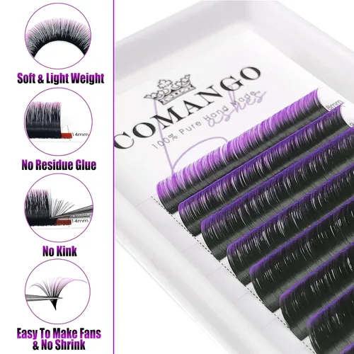 Miniatura 3 de CoMango Extensiones de pestañas de color morado degradado, rizo C, volumen fácil, mate, extensiones de pestañas autoaplicables para uso en salón