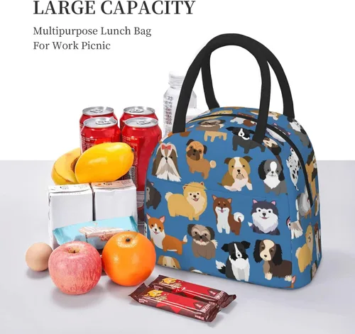 Miniatura 6 de Bolsa de almuerzo de animales con lindos perros, bolsa de mano grande, contenedor reutilizable para mujeres, hombres, escuela, oficina, trabajo, 10 l