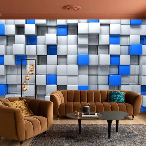 Miniatura 6 de FLFK Papel tapiz autoadhesivo 3D de bloques azules y blancos, murales de pared para despegar y pegar, póster grande para sala de estar, dormitorio