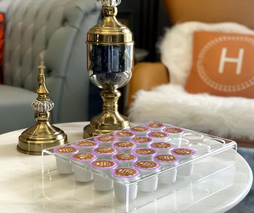 Miniatura 2 de IEEK Paquete de 2 soportes planos de 24 ranuras para cápsulas de café, organizador de cajones de taza K para oficina y cocina, bandeja organizadora