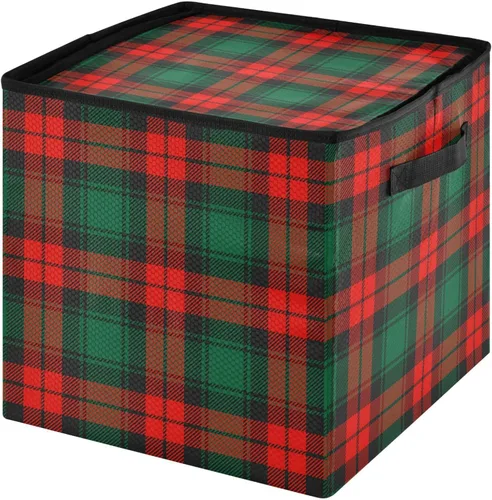 Miniatura 13 de Cesta de almacenamiento para adornos de Navidad, búfalo a cuadros, negro y blanco, contenedor de almacenamiento de invierno con separadores