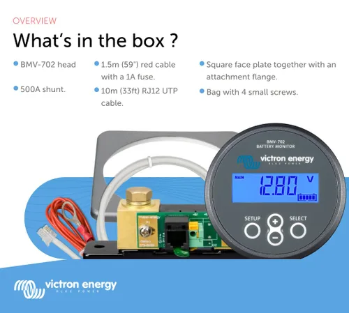 Miniatura 4 de Victron Energy BMV-700 Monitor de batería con derivación y pantalla - 6.5-95 VDC - Gris