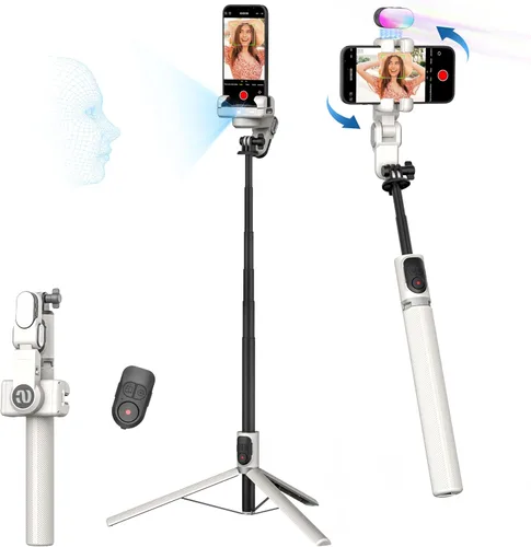 Miniatura 9 de AOCHUAN Trípode de seguimiento facial automático con rotación de 360 grados con luz RGB, cardán de teléfono de un solo eje para iPhone Android