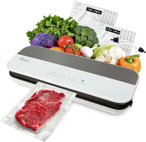 Miniatura 9 de Máquina selladora al vacío, sellador automático de alimentos de sellado rápido, potente succión de 65 KPA con 4 modos (seco/húmedo/sellado/manual)