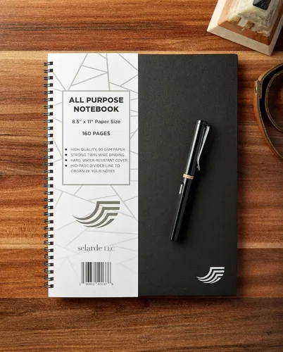 Miniatura 8 de Selarde - Cuaderno multiusos, tapa dura, 80 hojas/160 páginas con línea divisora de página media, papel de 8.5 x 11 pulgadas, 3.17 oz/m², Negro