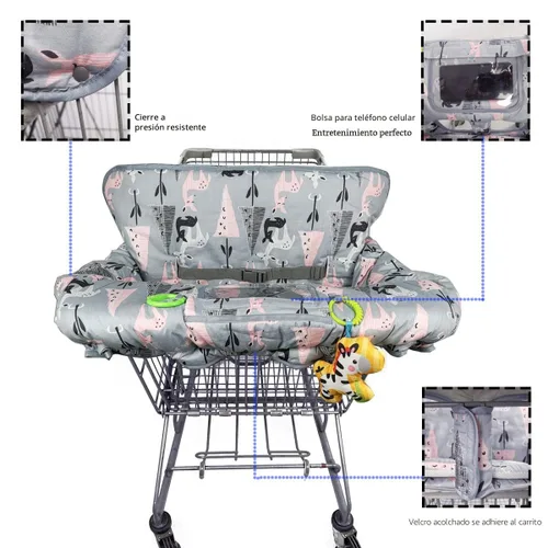 Miniatura 4 de ICOPUCA Funda para carrito de compras, 2 en 1, funda de carrito para bebés y silla alta, cubierta acolchada para carrito de comestibles para bebé