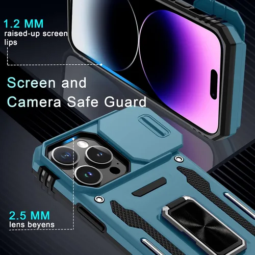 Miniatura 390 de DEERLAMN Funda para iPhone Xs Max con funda deslizante para cámara + protector de pantalla, soporte giratorio de anillo de grado militar a prueba