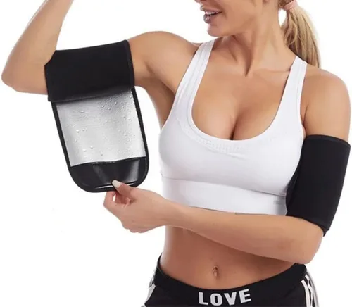 Recortadores de brazos para mujeres y hombres, entrenador de brazo para sudar sauna, bandas moldeadoras ajustables para sudar (un par), color negro,