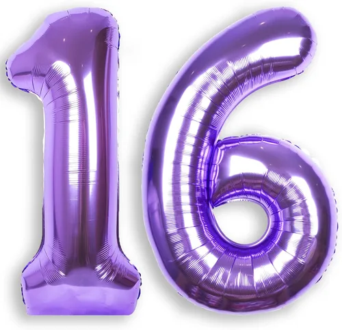 Miniatura 30 de Globo de número 0 de 40 pulgadas de RainbowQ Party, grande, color púrpura, para niños o niñas, números del 0 al 9, de papel de aluminio y Mylar