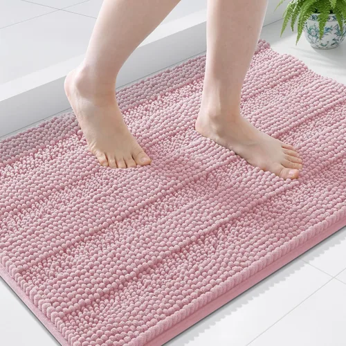 Miniatura 58 de Grandaily Alfombras de baño de felpilla a rayas de 24 x 16 pulgadas, extra gruesas y suaves, absorbentes, parte trasera de goma, alfombra de ducha