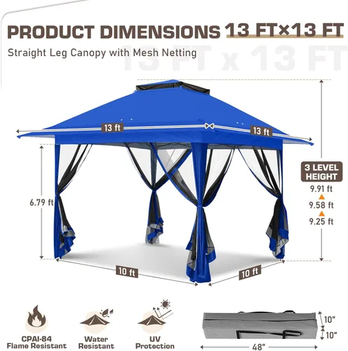 Miniatura 3 de EAGLE PEAK Gazebo desplegable de 11 x 11 pies con red de malla, toldo con mosquitero fácil de instalar para patio y jardín trasero, gazebo al aire