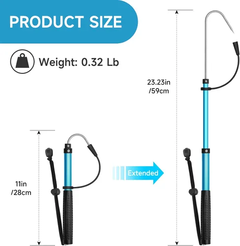 Miniatura 2 de SANLIKE Telescopic Fishing Gaff Aluminum Pole with Nonslip Rubber Handle Stainless Steel M8 Screw Hook Azul