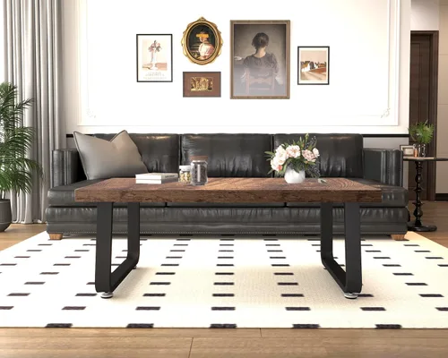 Miniatura 9 de HSH - Mesa de centro rústica, mesa central de madera industrial y metal, mesa de café minimalista de roble estilo granja para la sala de estar, mesa