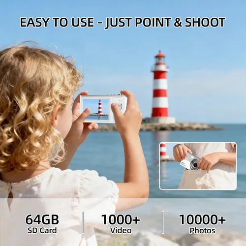 Miniatura 3 de Cámara digital, cámara 4K de 64 MP para niños con pantalla IPS de 2.8 pulgadas, tarjeta SD de 64 GB y zoom digital de 16X, cámara compacta