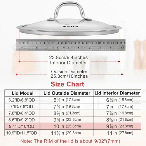 Miniatura 4 de Duxtop Tapa de repuesto para utensilios de cocina (diámetro interior: 9-3/8 pulgadas, diámetro exterior: 10 pulgadas)
