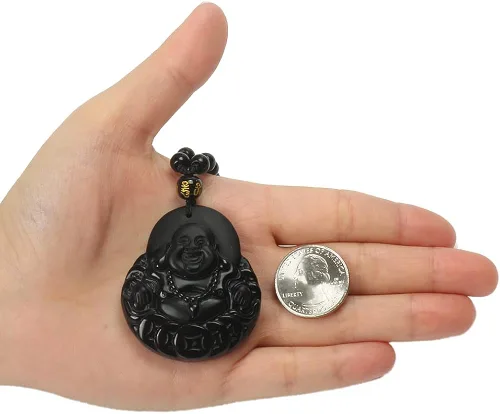 Miniatura 8 de NAKOBO Collar de obsidiana negra de Buda, Yin Yang, lobo y dragón, amuleto de protección con cadena de cuentas extendida, piedra de cristal