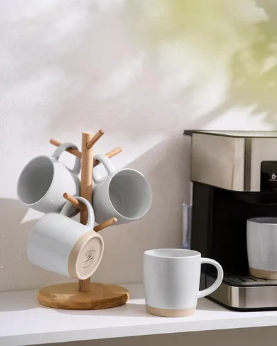 Miniatura 7 de famiware Tazas de café para 4, juego de tazas de 13 onzas, taza para beber con asa para café, té, cacao, leche, suero de la vía lechera, gris claro