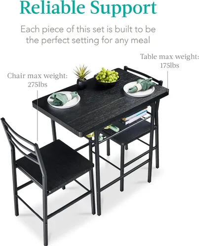 Miniatura 7 de Best Choice Products Juego de comedor moderno de 3 piezas, juego de comedor compacto para cocina, comedor, espacio pequeño con estructura de acero