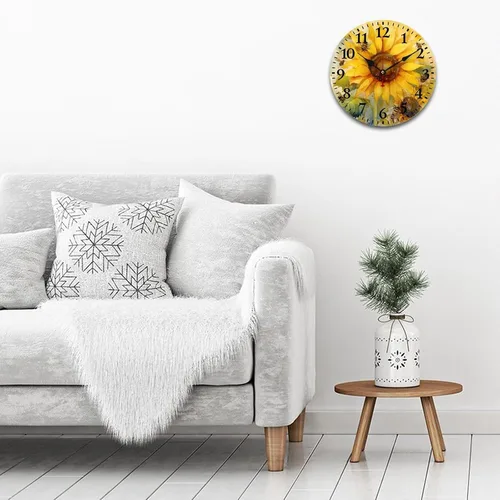 Miniatura 3 de Relojes de pared de 16 pulgadas, girasol con abejas y hojas, movimiento de cuarzo decorativo de madera, número arábigo, mariposa, girasol, reloj