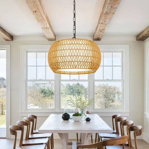 Miniatura 7 de Lámpara de araña de casa de campo, lámparas de araña de ratán boho para comedor, luces colgantes grandes para isla de cocina, lámparas colgantes