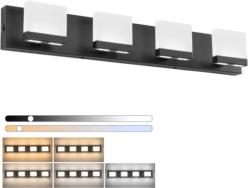 SineRise Lámparas de tocador de baño modernas LED (4 luces, 30 pulgadas, 5CCT), lámparas de pared de baño modernas de acrílico mate negro sobre