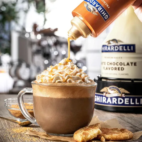 Miniatura 5 de Ghirardelli Salsa de caramelo, botella exprimible de 16 onzas (paquete de 2) con cuchara de barista estampada Ghirardelli