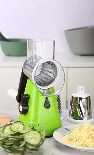 Miniatura 2 de Rallador manual giratorio de patatas para cocina, mandolina, cortador de verduras, con 3 cuchillas intercambiables, fácil de usar (verde)