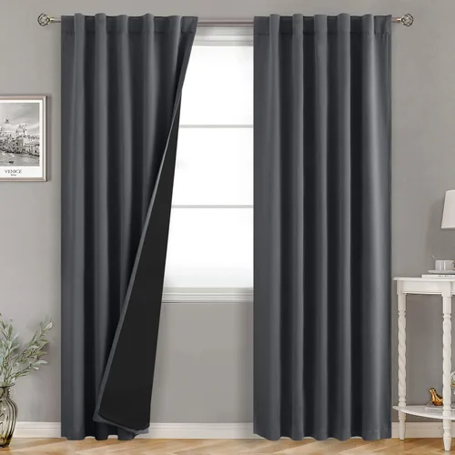 Miniatura 186 de BGment Cortinas 100% opacas beige de 63 pulgadas de largo con forro aislante térmico, bolsillo para varilla y lengüeta trasera de doble capa
