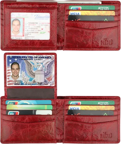 Miniatura 4 de Cartera para hombre-Cuero Genuino RFID Bloqueo Billetera Bifold Elegante Con Ventana 2 ID