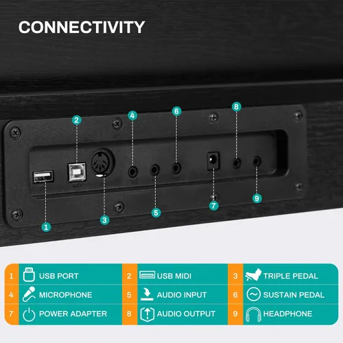 Miniatura 4 de AODSK Piano digital para principiantes, teclado de 88 teclas, piano eléctrico de tamaño completo para principiantes, con soporte de partituras