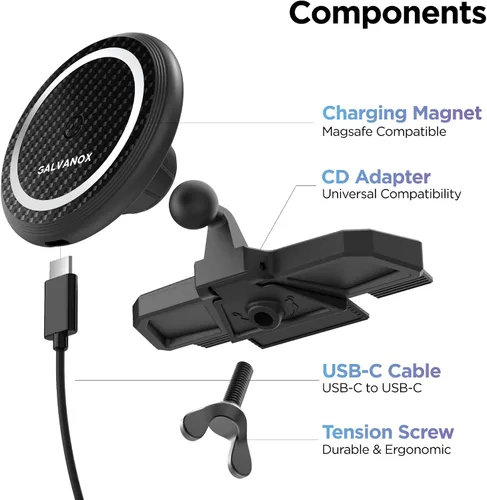 Miniatura 5 de Galvanox Soporte de carga inalámbrica para teléfono con ranura de CD para automóvil, cargador de montaje magnético con accesorio seguro